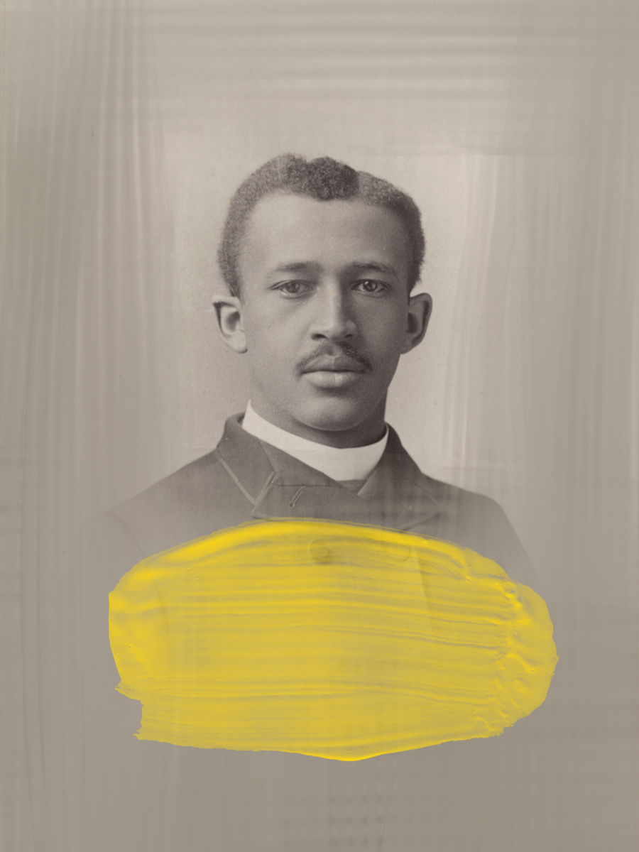 W. E. B. Du Bois image with yellow brush stroke embellishment